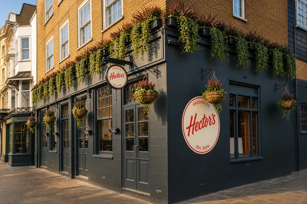 Hector's pub signs on a corner building